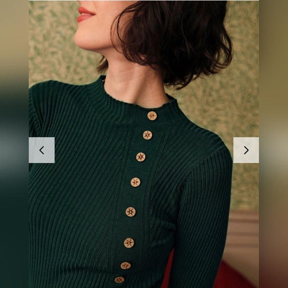 RIHOAS Green Mock Neck Ribbed Knit Tee Top Size Medium - Picture 2 of 6